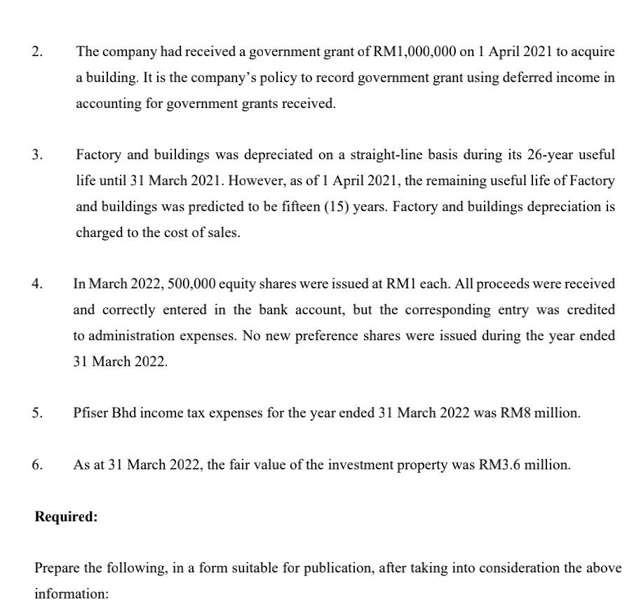 31 March 2022 2. The company had received a government grant of