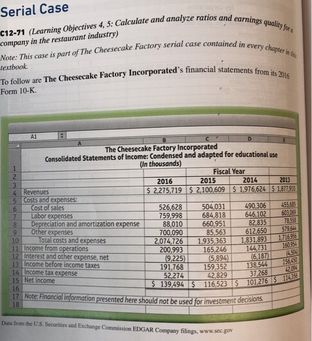  Serial Case C12-71 (Learning Objectives 4, 5: Calculate and analyze ratios