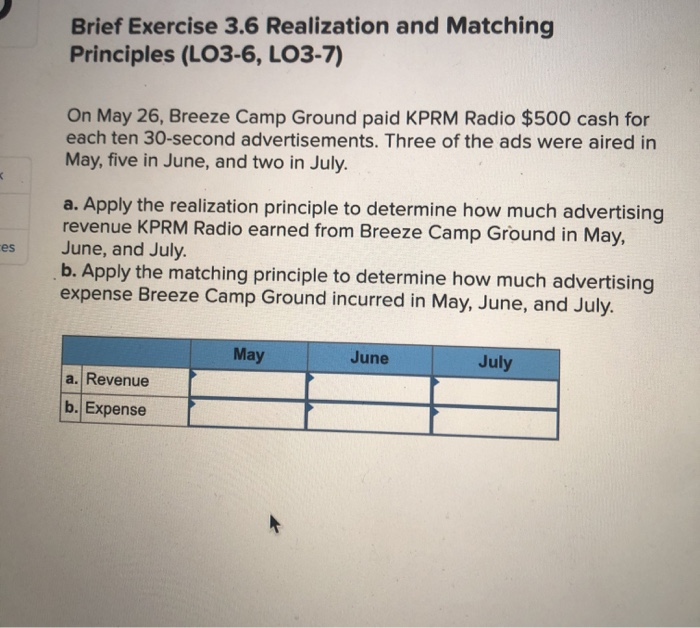  Brief Exercise 3.6 Realization and Matching Principles (LO3-6, LO3-7) On May