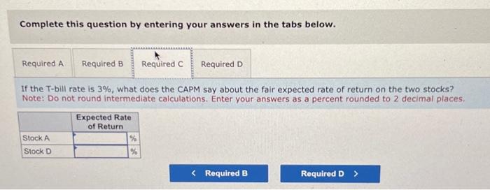 for the market portfolio, an aggressive stock A, and a defensive stock