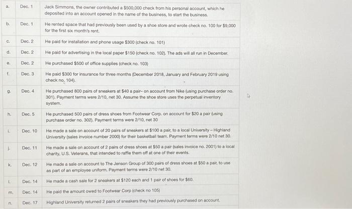  Read the transactions. For each transaction note which journal the transaction
