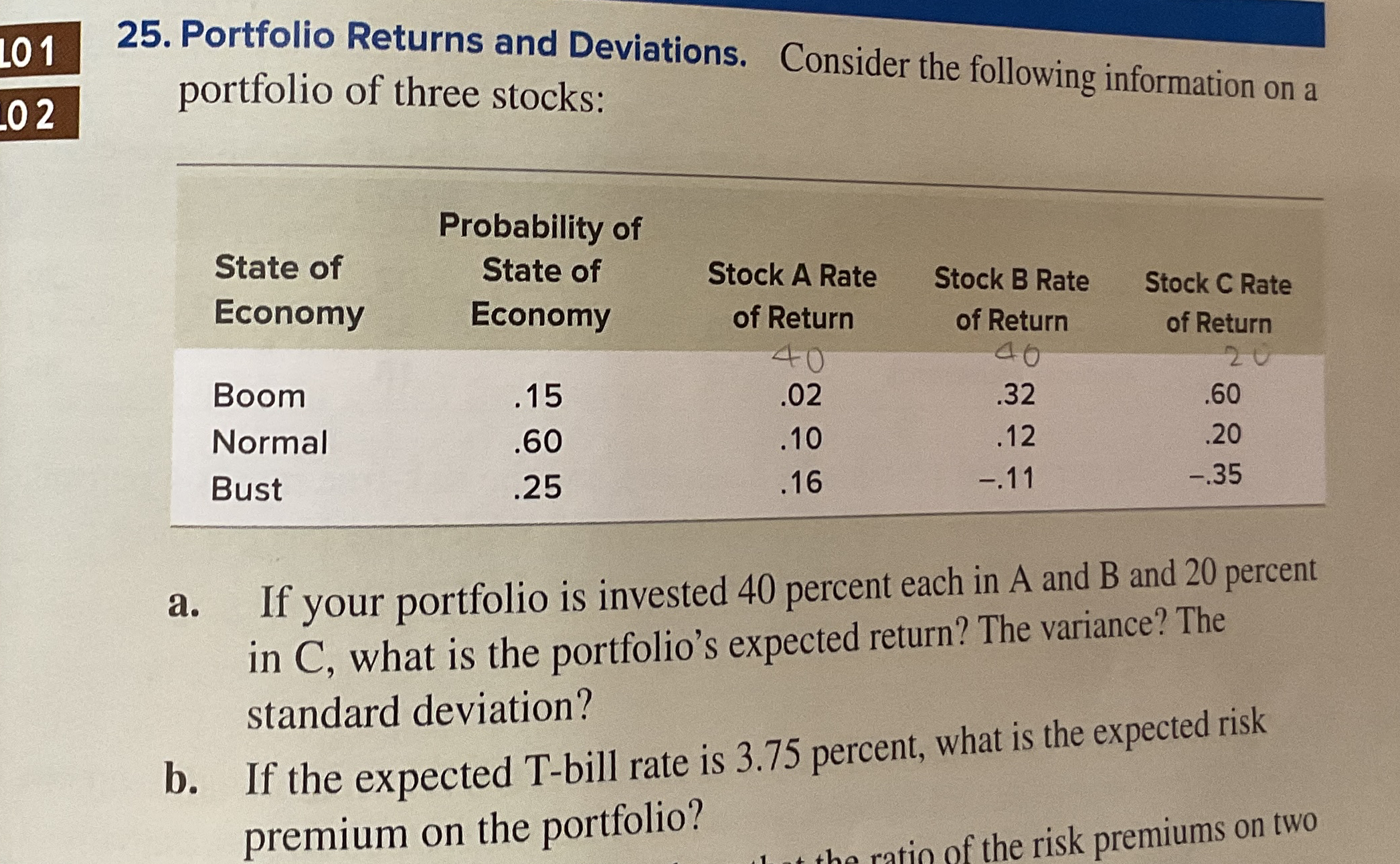  101 02 25. Portfolio Returns and Deviations. Consider the following information