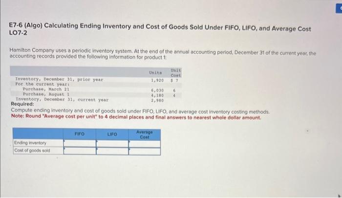 and Cost of Goods Sold Under FIFO, LIFO, and Average Cost LO7-5