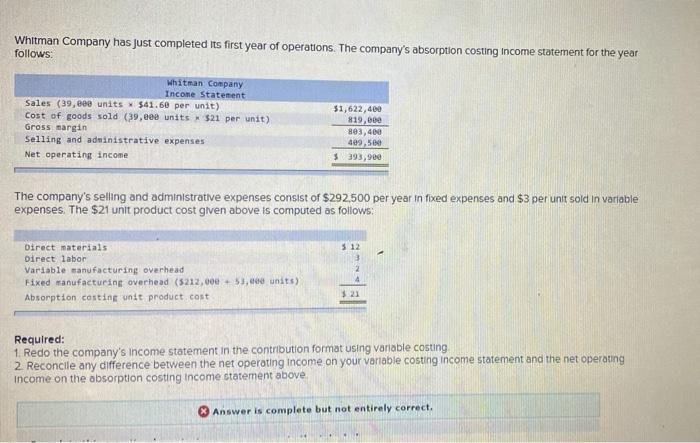 need help in both requirememts. please add work/steps. thank you. Whitman Company