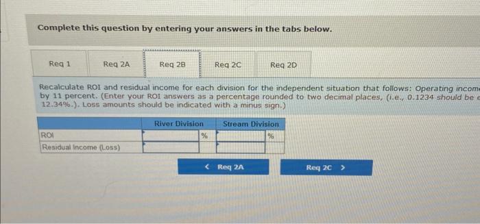and residual income for the division for each independent situation that follows: