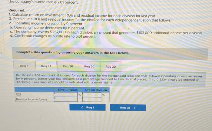 and residual income for each division for last year 2. Recalculate ROl