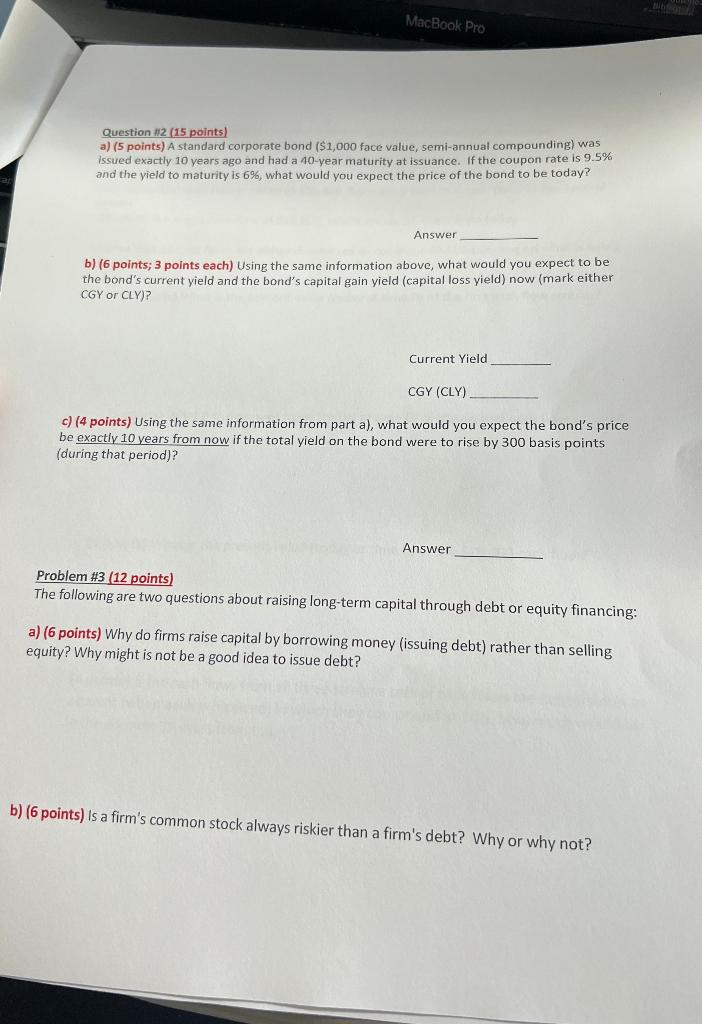  MacBook Pro Question #2 (15 points) a) (5 points) A standard