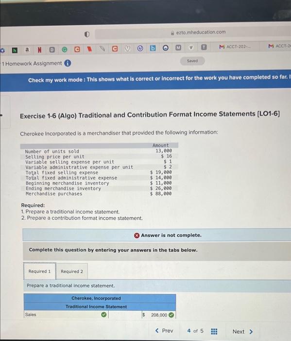 need help with number 4 chapter 2 required 1 Exercise 1-6 (Algo)