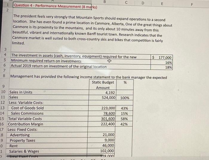  B D 1 E Question 4 - Performance Measurement (8 marks)