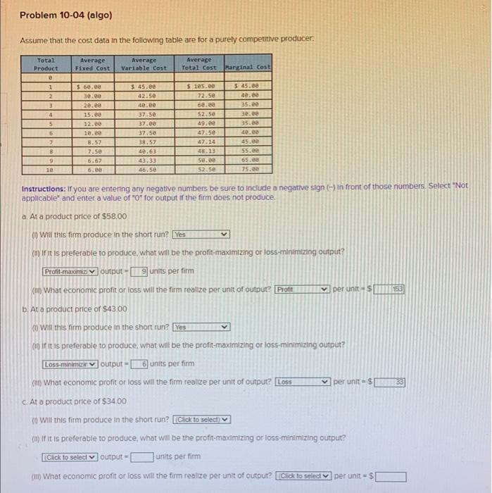  Problem 10-04 (algo) Assume that the cost data in the following