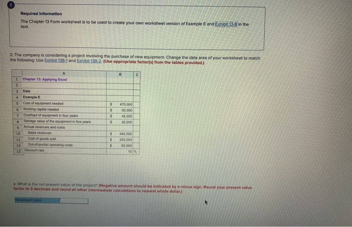 E F G 3 Purchase of equipment 4 Investment in working capital