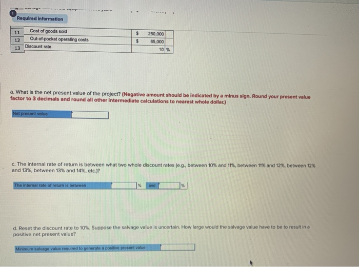 5 Sales 6 Cost of goods sold 7 Out-of-pocket costs for salaries,