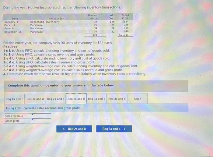 of goods sold. 2-c \& d. Using LIFO, calculate sales revenue and