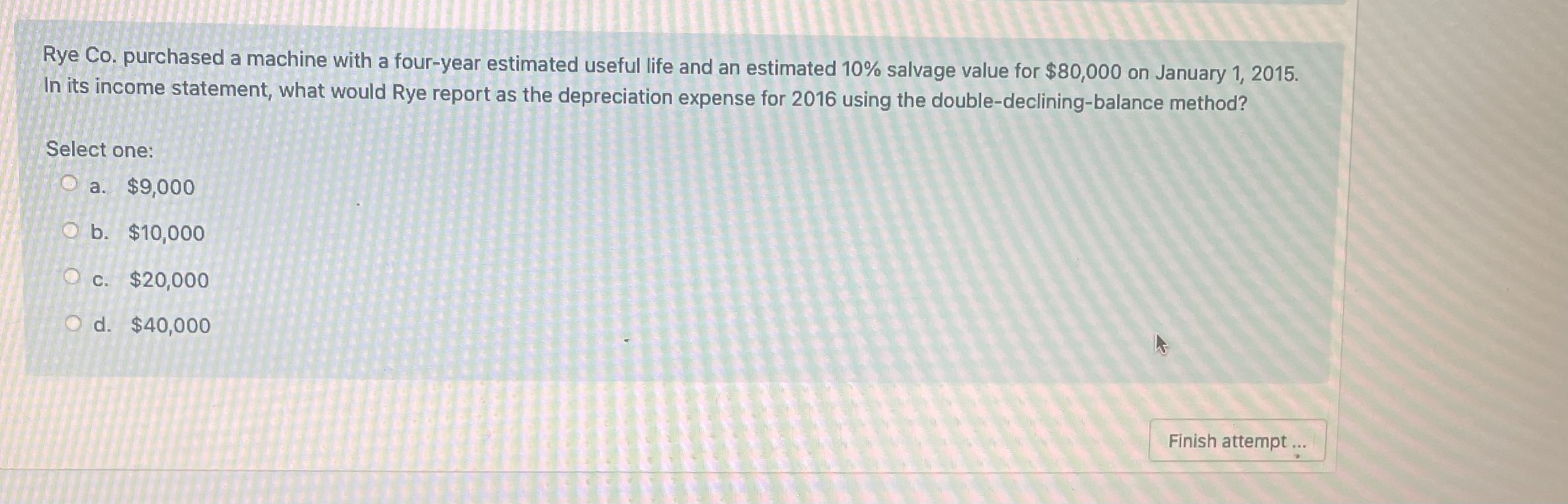 Rye Co. purchased a machine with a four-year estimated useful life
