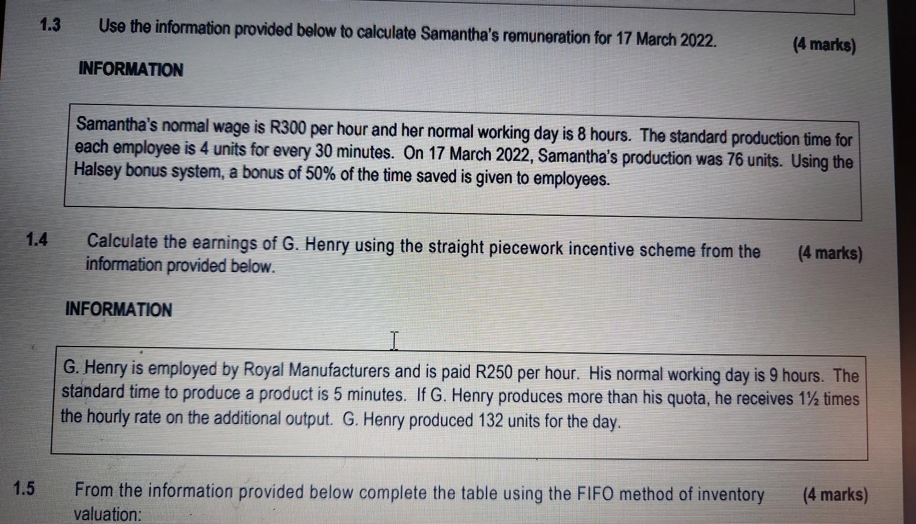 1.2 Calculate the annual economic order quantity from the information provided below.