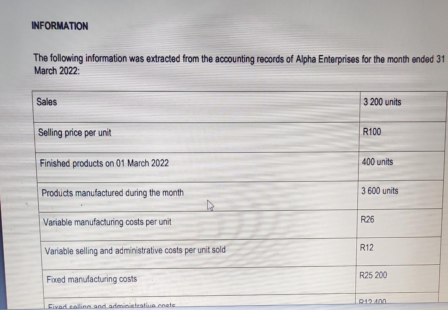 for the alarm systems is estimated at R60. Study the information provided