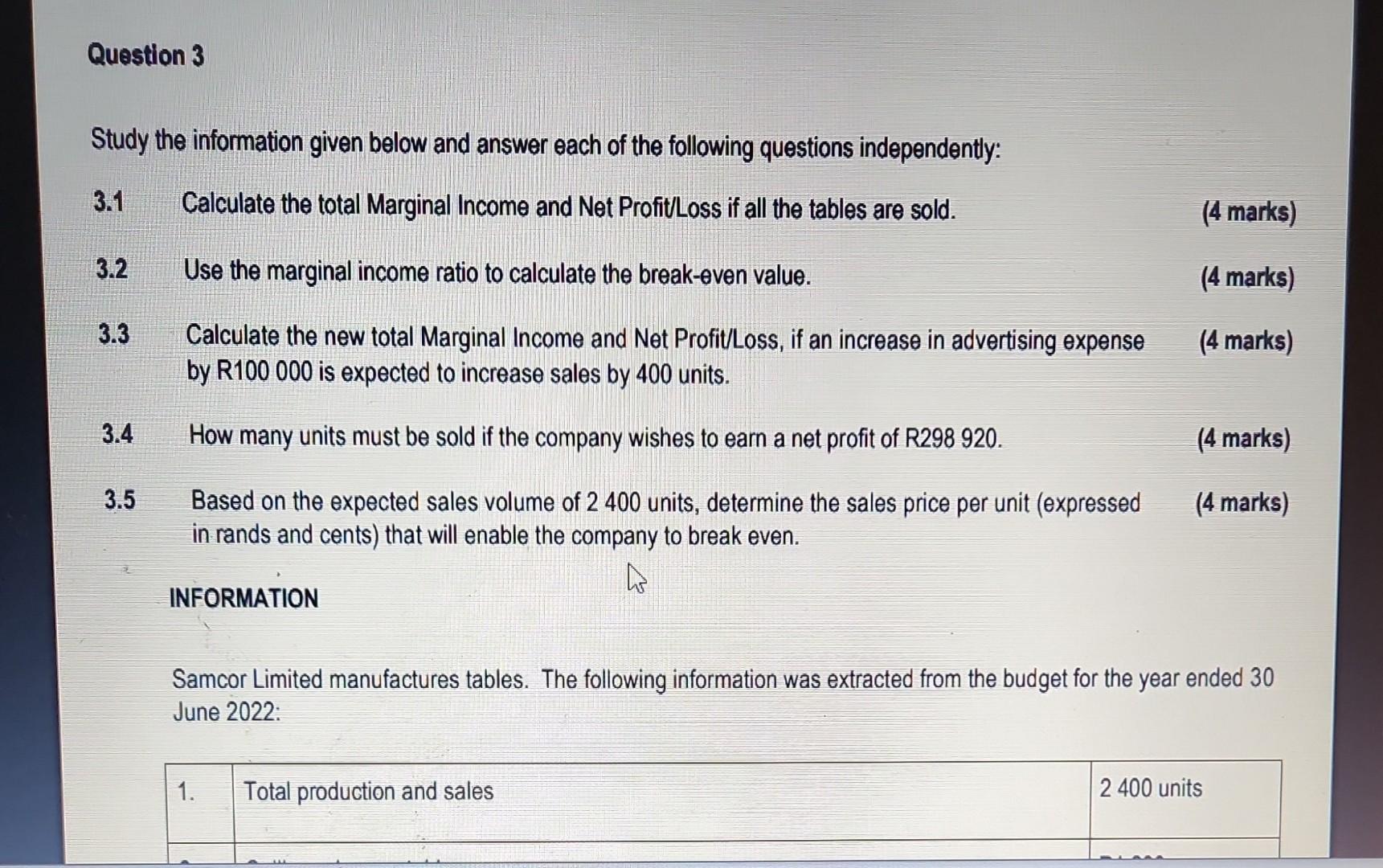 and cents) of Martha. (4 marks) INFORMATION (4 marks) The basic annual