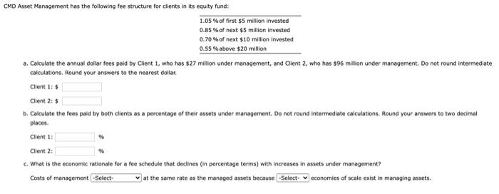  CMD Asset Management has the following fee structure for clients in