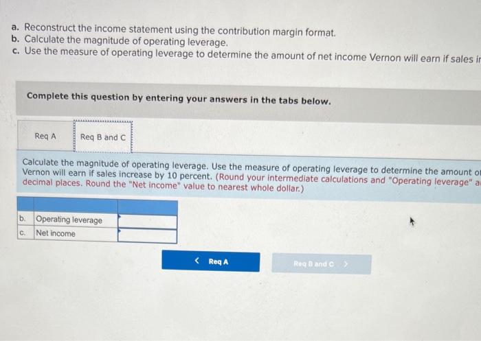 leverage to determine the amount of net income Vernon will earn if