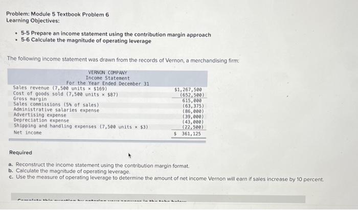  a. Reconstruct the income statement using the contribution margin format b.
