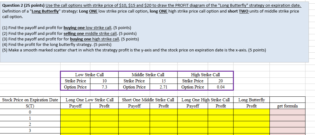 Question 2 (25 points) Use the call options with strike price