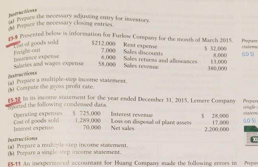 E5-9 ,E5-10,P5-1A structions Ins (a) Prepare the n Prepare the necessary