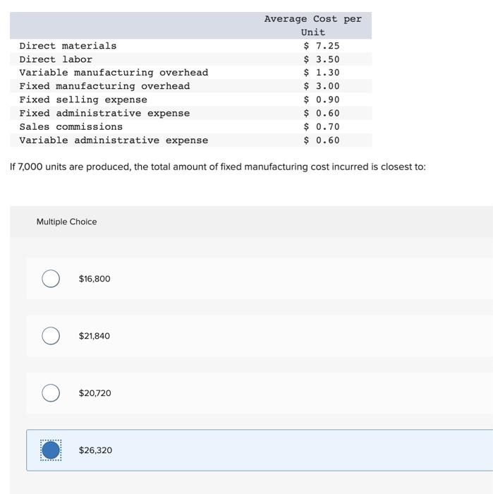 Which one is right answer If 7,000 units are produced, the total