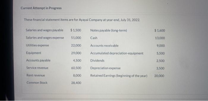  Current Attempt in Progress These financial staternent iterns are for Ayayai