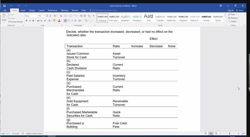 Extra Exercise on Ratios Word File Home Insert Design Layout References