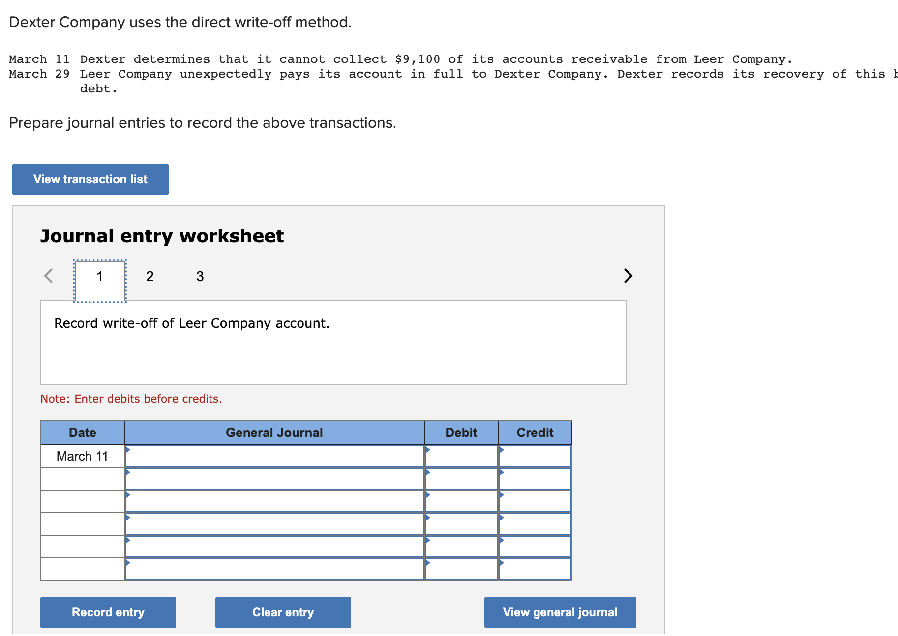  Dexter Company uses the direct write-off method. March 11 Dexter determines