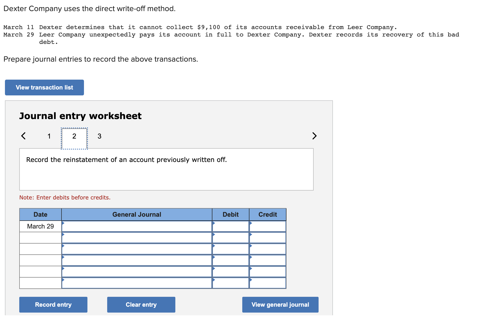 that it cannot collect $9,100 of its accounts receivable from Leer Company.