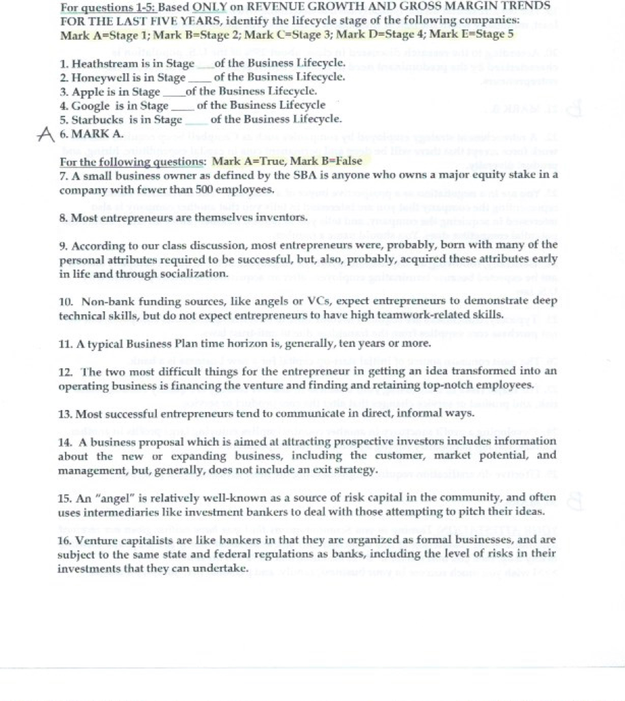 Please help me on these practice problems. Questions 1-5 is which company