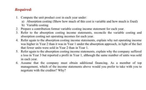  1. Compute the unit product cost in each year under: a)