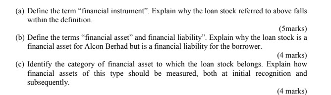  (a) Define the term "financial instrument". Explain why the loan stock