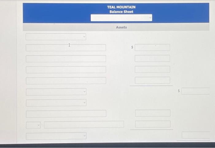  need help ty TEAL MOUNTAIN Balance Sheet Assets 5 $ Liabilities