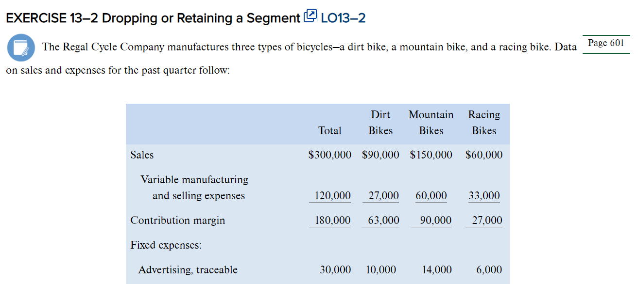 EXERCISE 132 Dropping or Retaining a Segment Q 10132 The Regal