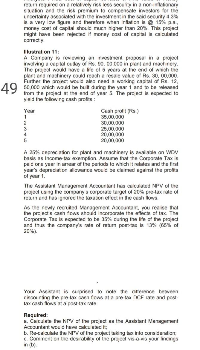  return required on a relatively risk less security in a non-inflationary