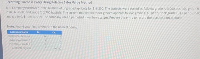  Recording Purchase Entry Using Relative Sales Value Method Bick Company purchased