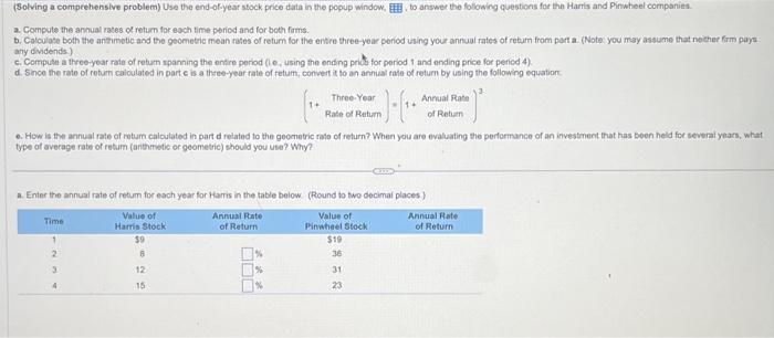  (Solving a comprehensive problem) Use the end-ofyear stock price data in