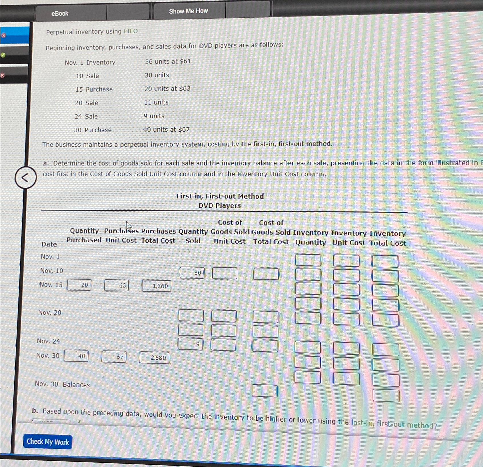 eBook Show Me How Perpetual inventory using FIFO Beginning inventory, purchases,