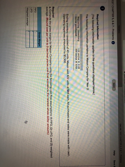  ONLINE TEST CHAPTER 5, 6 &7 Help Save & EST CHAPTER