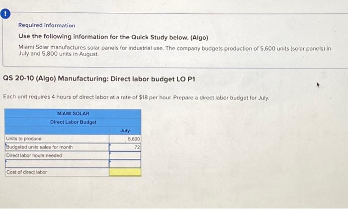  Required information Use the following information for the Quick Study below.
