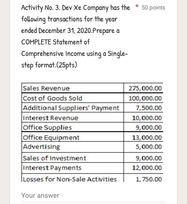 Financial Position using a Report Form. (25pts) Activity No. 2 Dev Xe