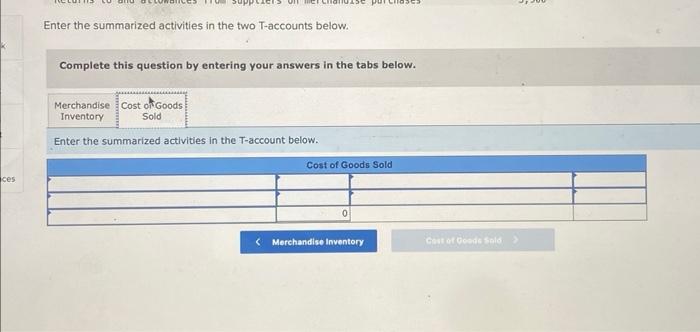 T-account below. Enter the summarized activities in the two T-accounts below. Complete