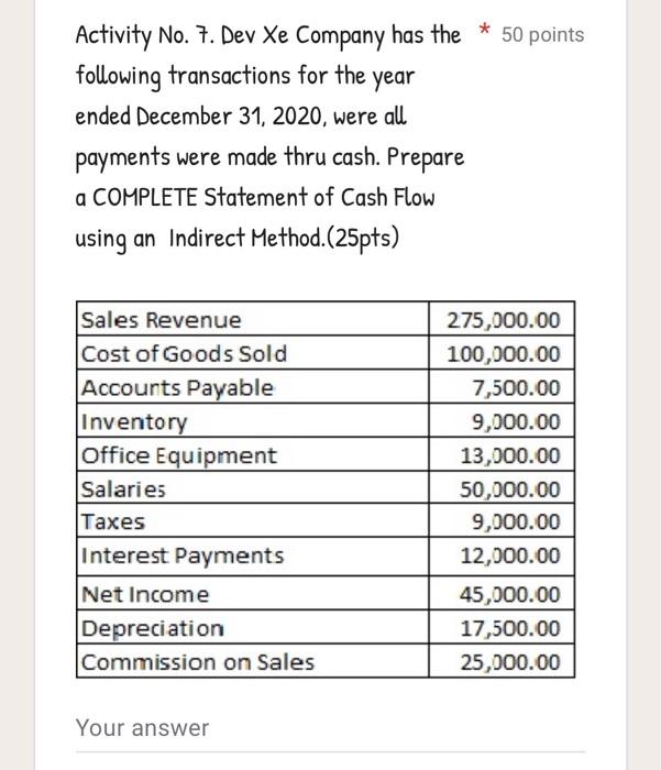 Comprehensive Income using a Singlestep format.(25pts) Activity No. 4. Dev Xe Company
