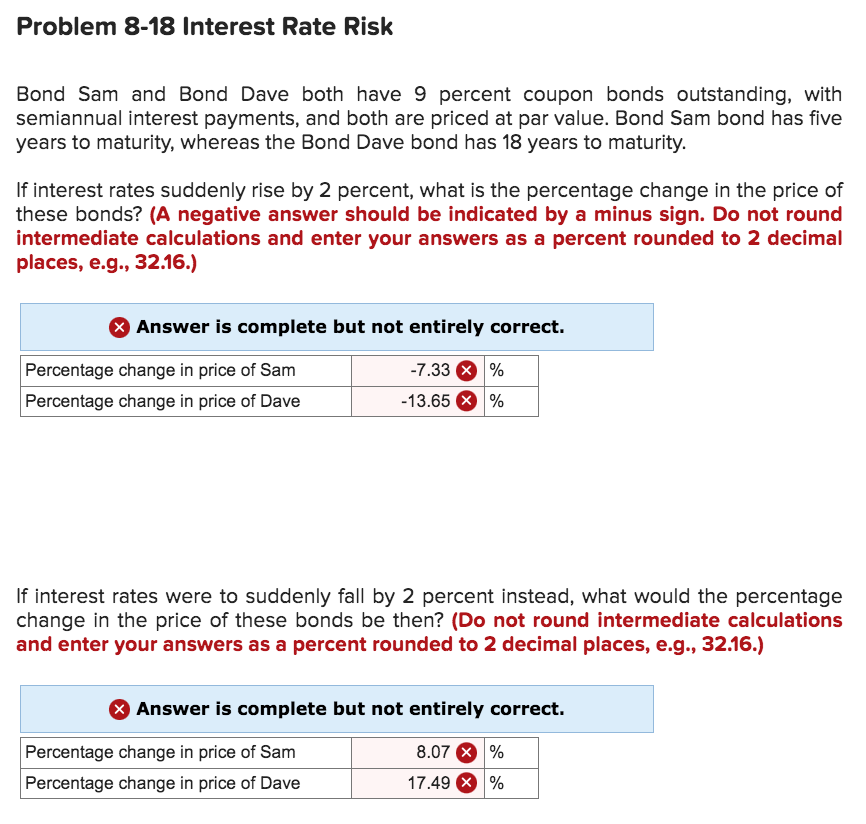  Problem 8-18 Interest Rate Risk Bond Sam and Bond Dave both