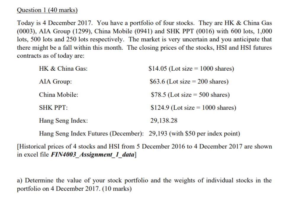 Question 1 (40 marks) Today is 4 December 2017. You have