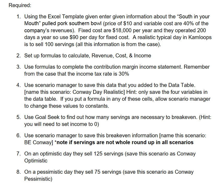 Required 1. Using the Excel Template given enter given information about
