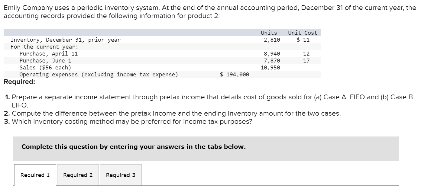  Compute the difference between the pretax income and the ending inventory