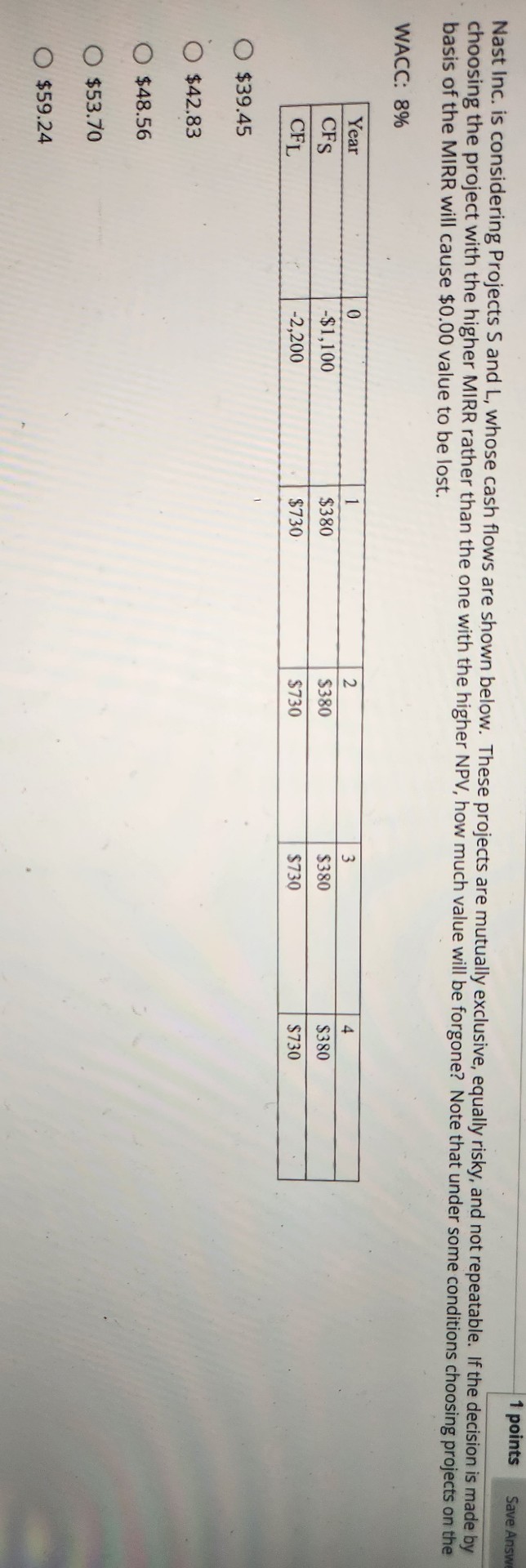  Help asap will leave feedback Nast Inc. is considering Projects S